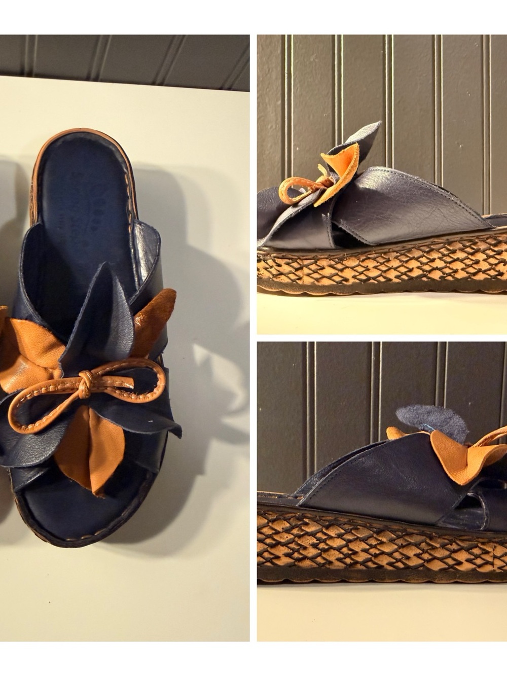spring step shoes 36 Navy Flower Sandals Hilary Slide Sandals